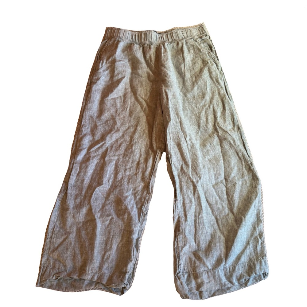 Tahari‎ Women's 100% Linen Wide Leg Cropped Pants Spring Green, Size L